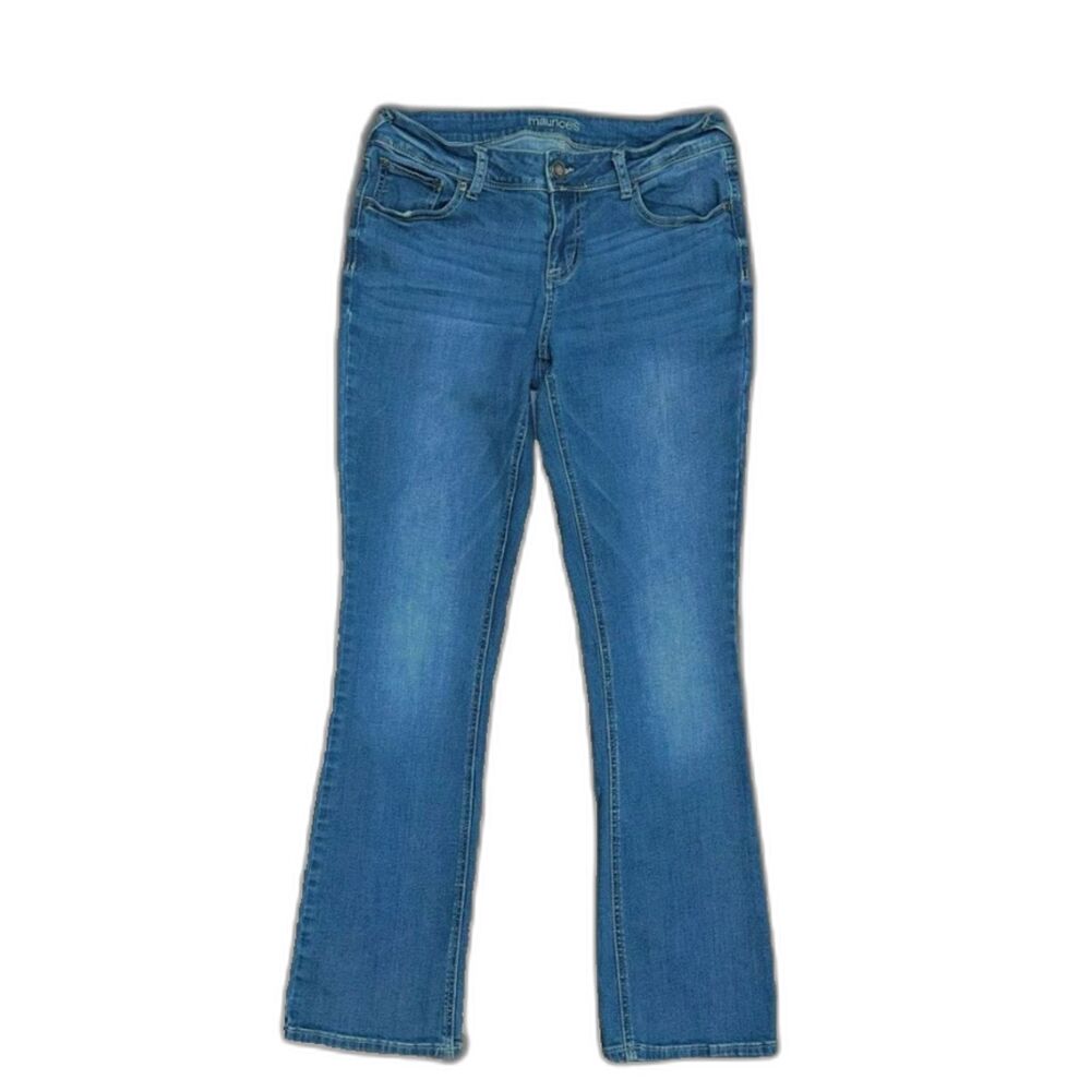 Maurices Womens 10 LONG Jeans Medium Wash Sandblasted Bootcut 10T